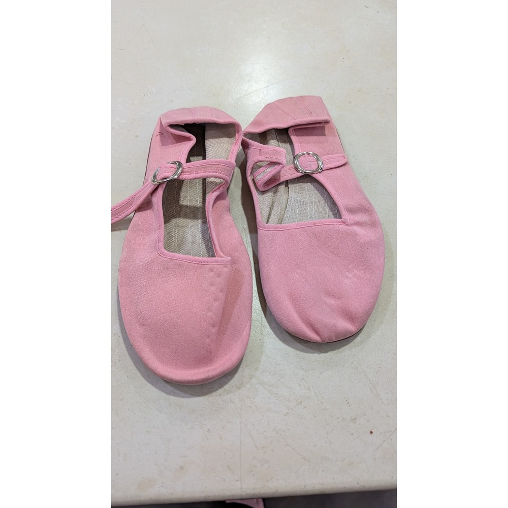 White Dove Pink Canvas Mary Jane Flats Buckle Strap Shoes Size 38 1970's